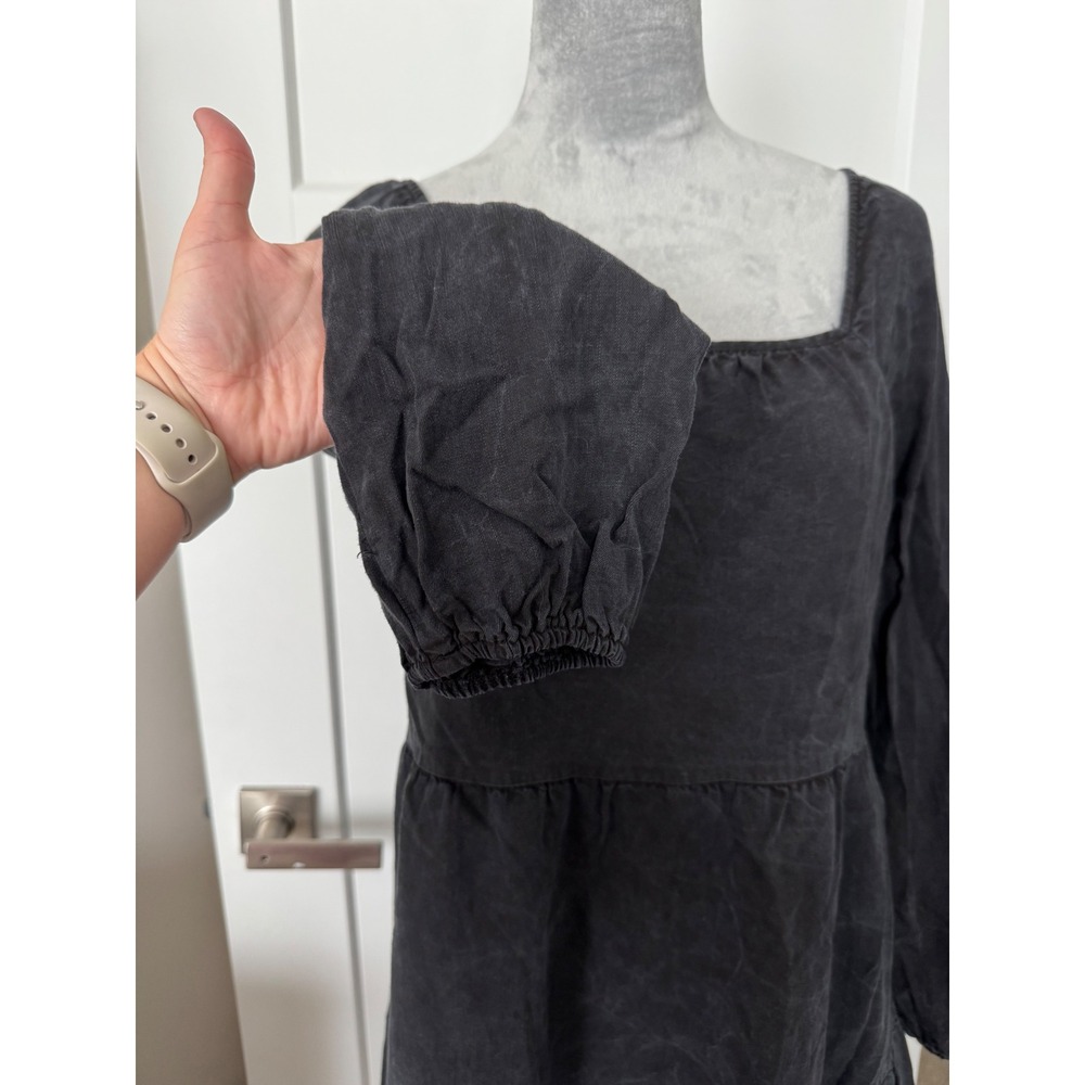 Amadi Washed Black Tencel Tiered Babydoll Mini Dress Square Neck Small USA Made - Picture 3 of 8